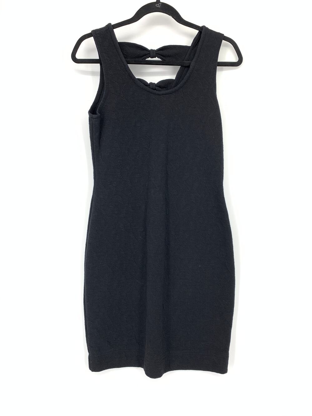 VTG Sostanza Women S/M Sheath Dress Black Textured Cutout Back Bow Made in USA